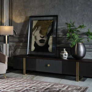 black and gold tv unit