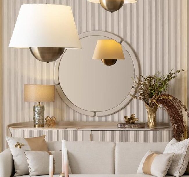 cream round mirror