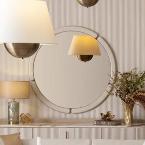 cream round mirror