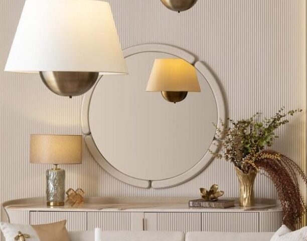 cream round mirror